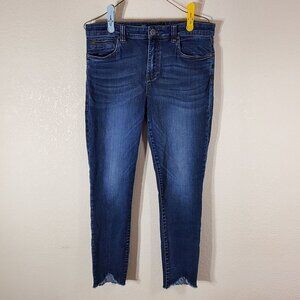Kut From The Kloth Womens Frayed  Raw Hem Ankle Skinny Jeans Size 12 Blue Denim